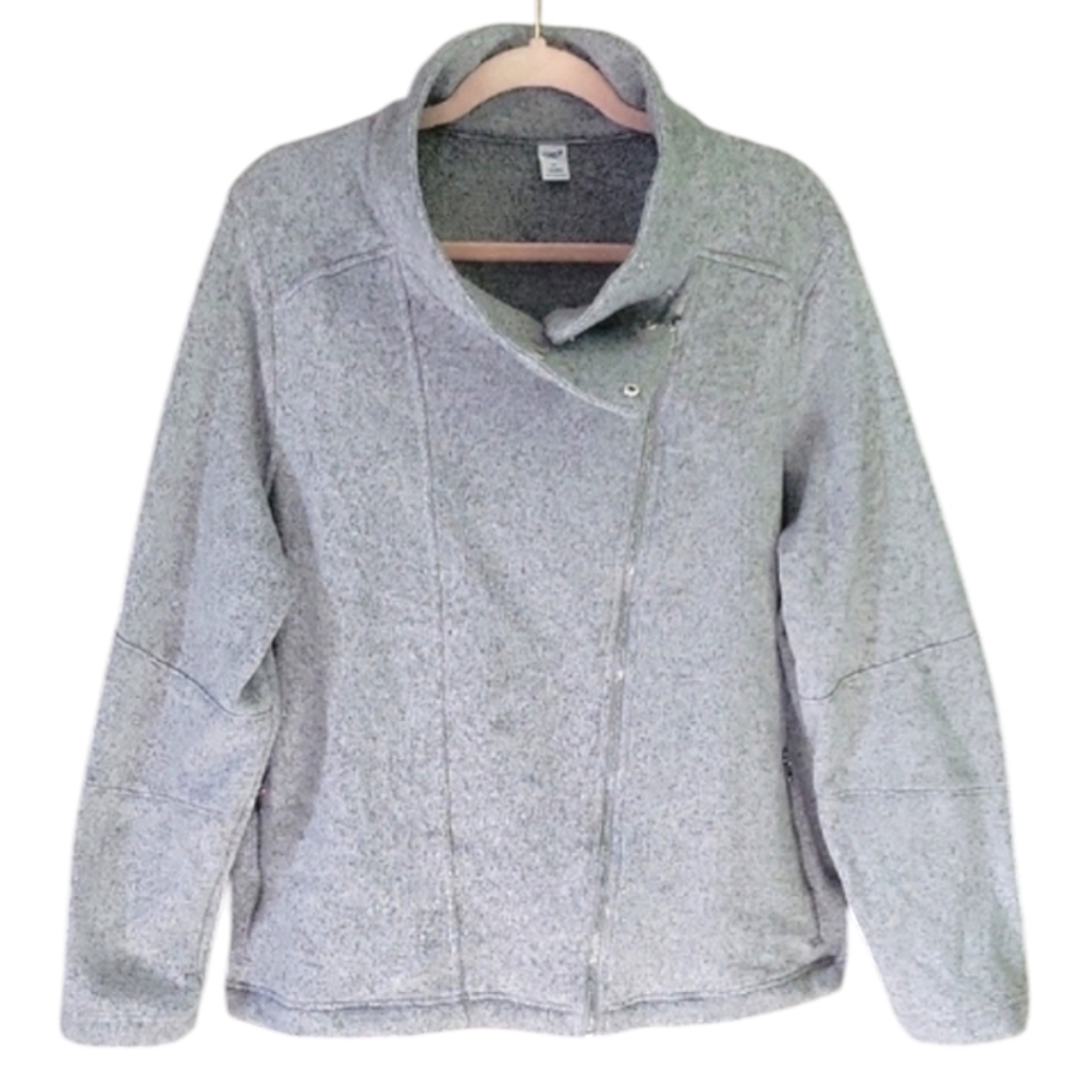 Old Navy Active- Gray Heathered Cowl Neck Moto Style Jacket w Pockets- Size XXL
